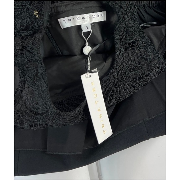 Trina Turk Sz 4 Black Cold Shoulder Crochet Lace Shift Sheath Dress - Picture 7 of 11